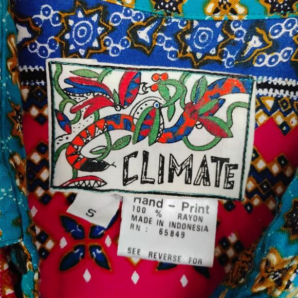 Vintage Climate Button Down Patch Shirt Size Small Oversized Long Sleeve Boho - Picture 8 of 9